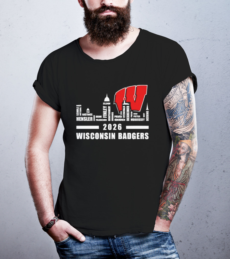 2026 Wisconsin Badgers City Names Skyline Mercer Medford Mosinee Plover Princeton Pulaski Ripon T-Shirt
