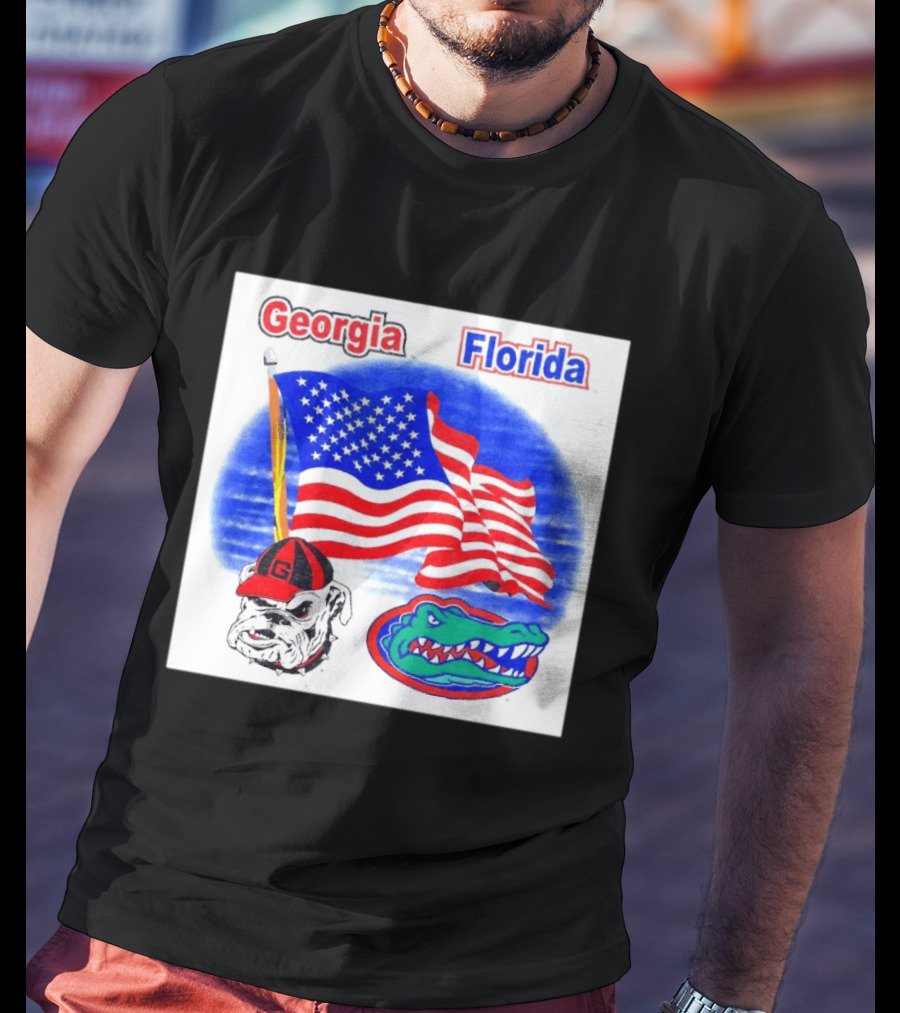 Georgia Vs Florida American Flag Bulldogs Gators Rivalry T-Shirt