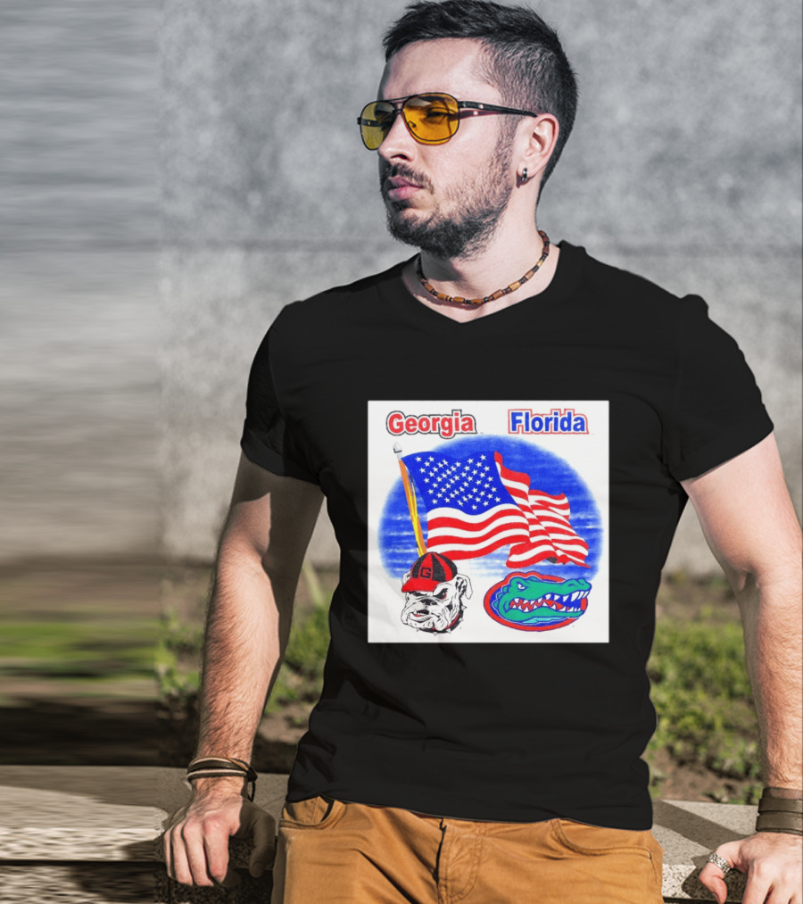Georgia Vs Florida American Flag Bulldogs Gators Rivalry T-Shirt