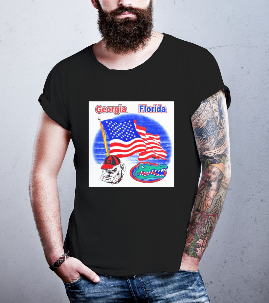 Georgia Vs Florida American Flag Bulldogs Gators Rivalry T-Shirt