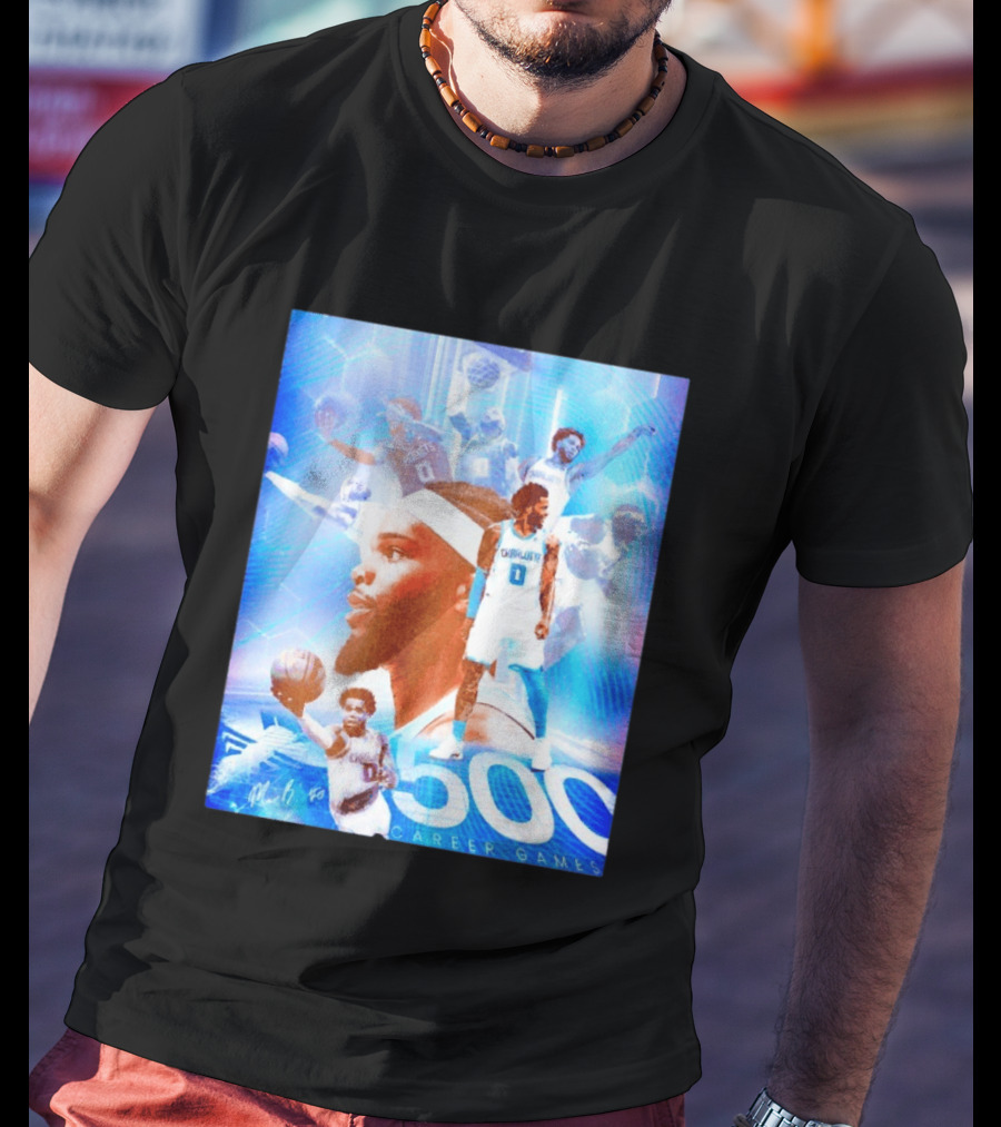 Miles Bridges 500 Career Games Collage Charlotte Hornets NBA Basketball T-Shirt