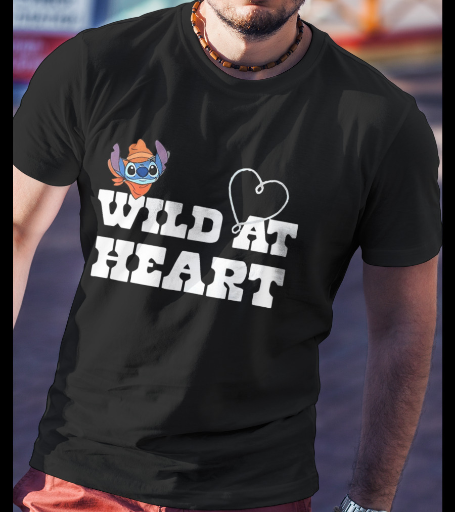 Stitch Wild At Heart With Love Icon And Fun Expression T-Shirt