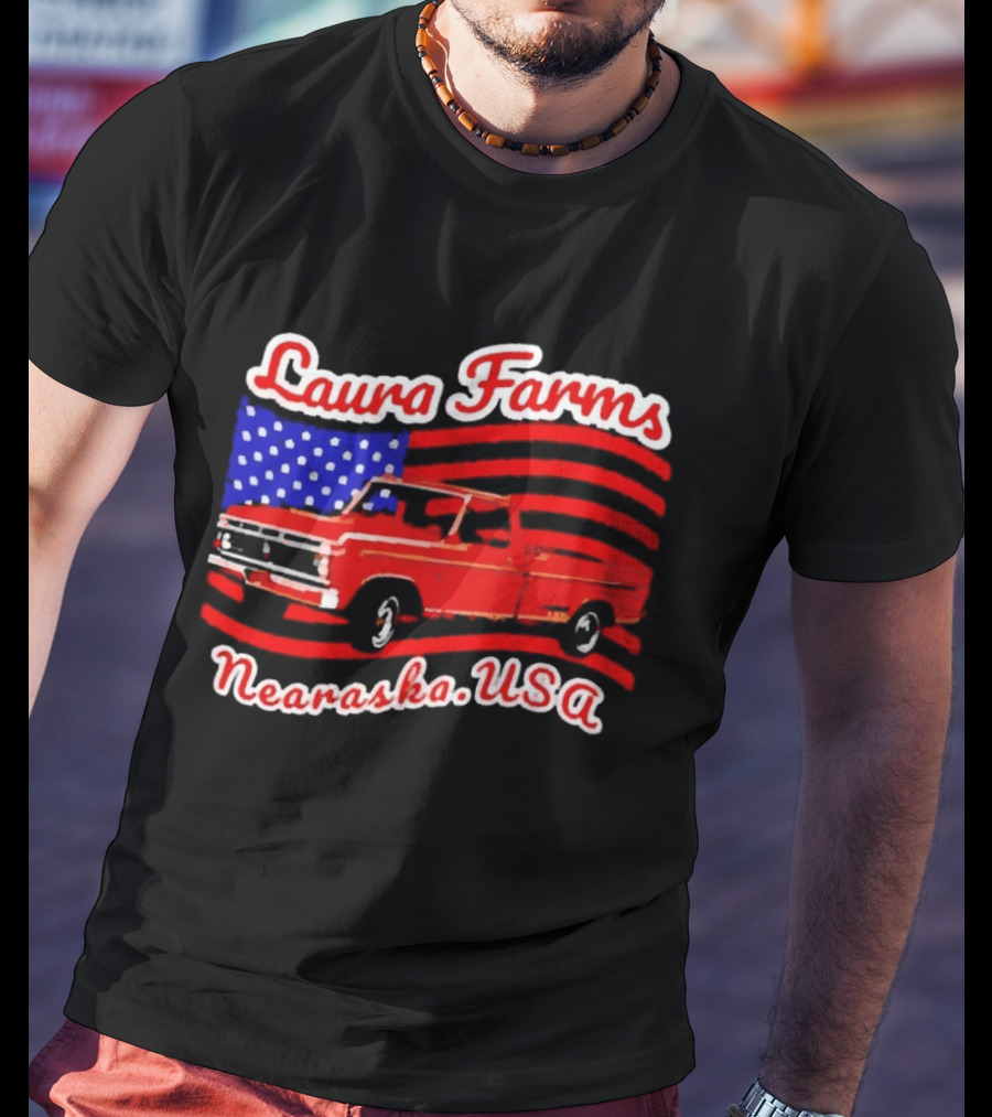 Laura Farms Nebraska USA Vintage Truck American Flag T-Shirt