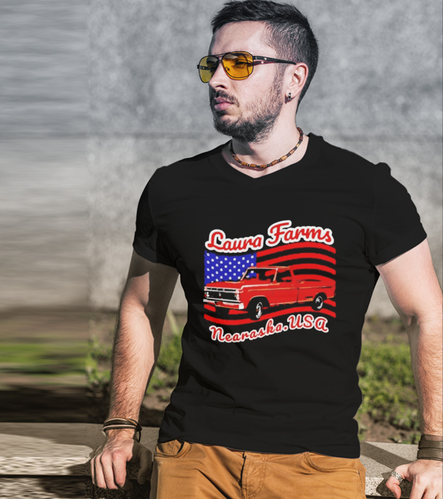 Laura Farms Nebraska USA Vintage Truck American Flag T-Shirt