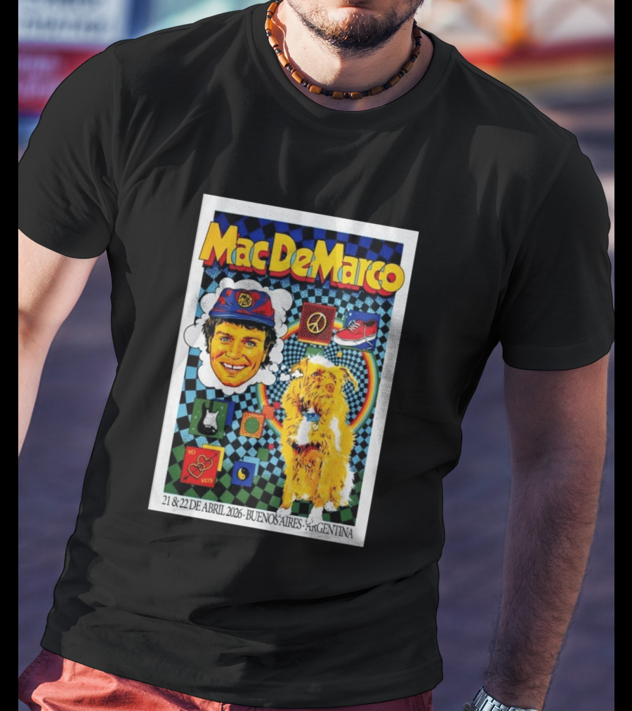 Mac DeMarco 21 22 De Abril 2026 Buenos Aires Argentina Checkerboard Dogg T-Shirt