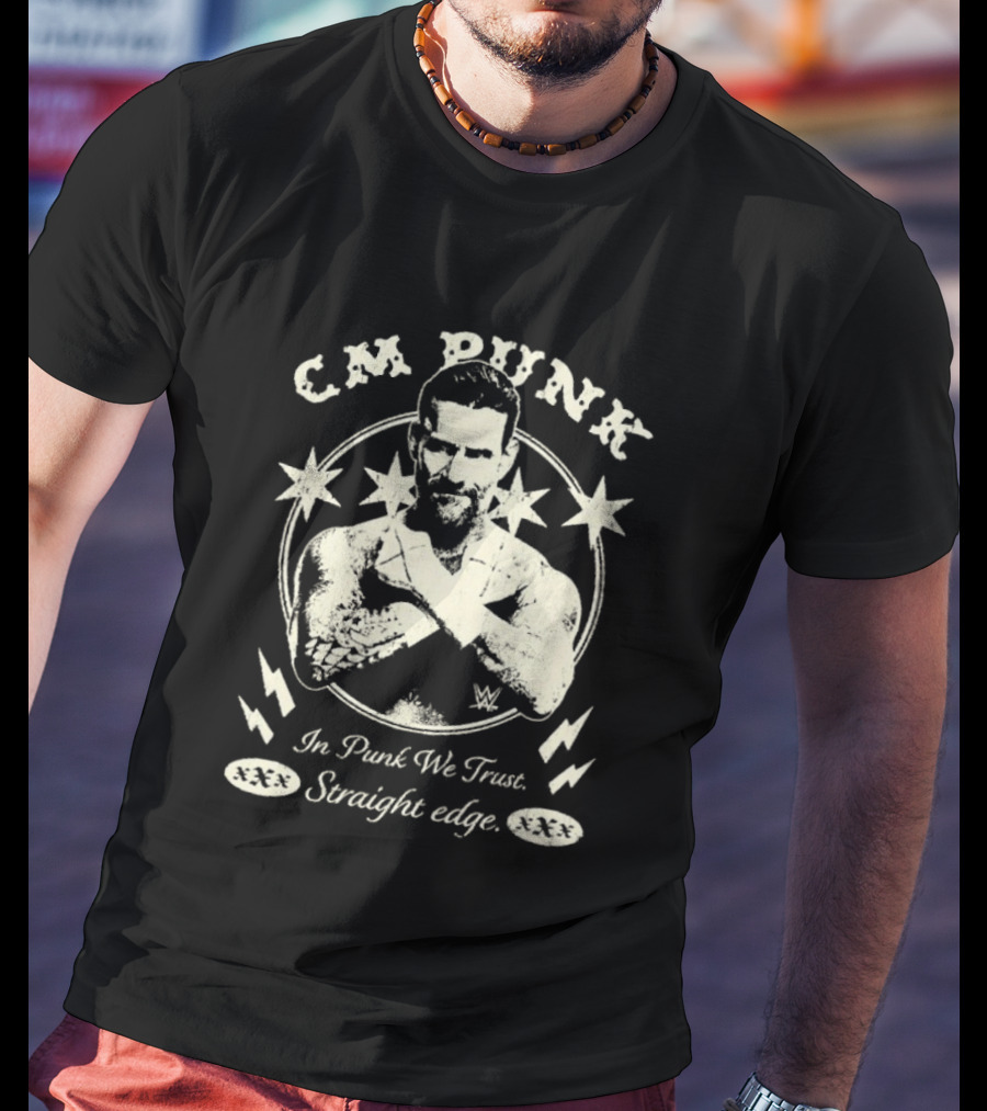 CM Punk In Punk We Trust Straight Edge Stars Lightning Wrestling T-Shirt