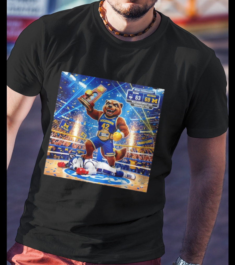 NCAA Tournament Michigan Wolverines Triumph Over Uconn Huskies 69 63 Indianapolis Final T-Shirt