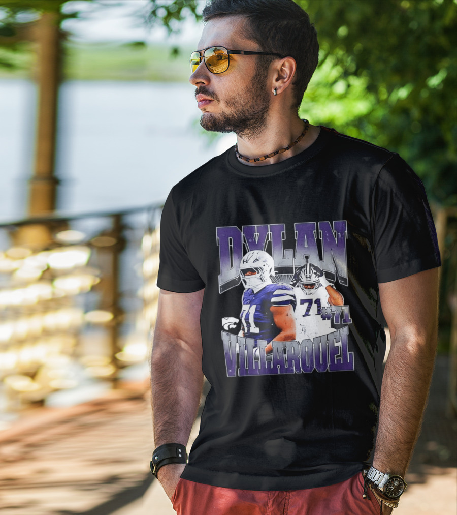 Dylan Villarouel Kansas State Wildcats Football #71 Player T-Shirt