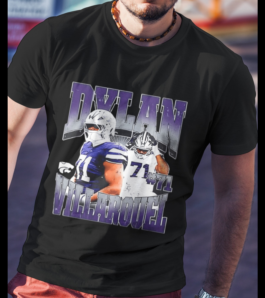 Dylan Villarouel Kansas State Wildcats Football #71 Player T-Shirt