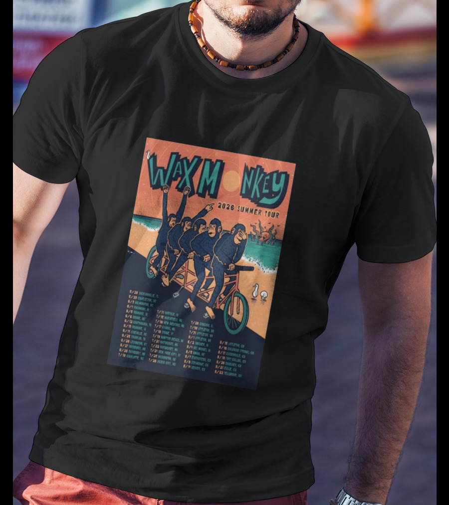 Wax Monkey 2026 Summer Tour Bicycle Monkeys Coastal Cities Concert Dates T-Shirt