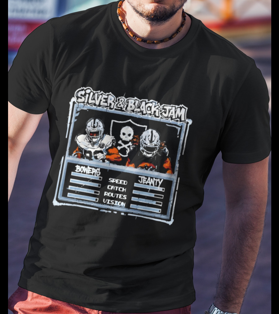 Silver Black Jam Brock Bowers Ashton Jeanty Raiders Speed Catch Routes Vision T-Shirt