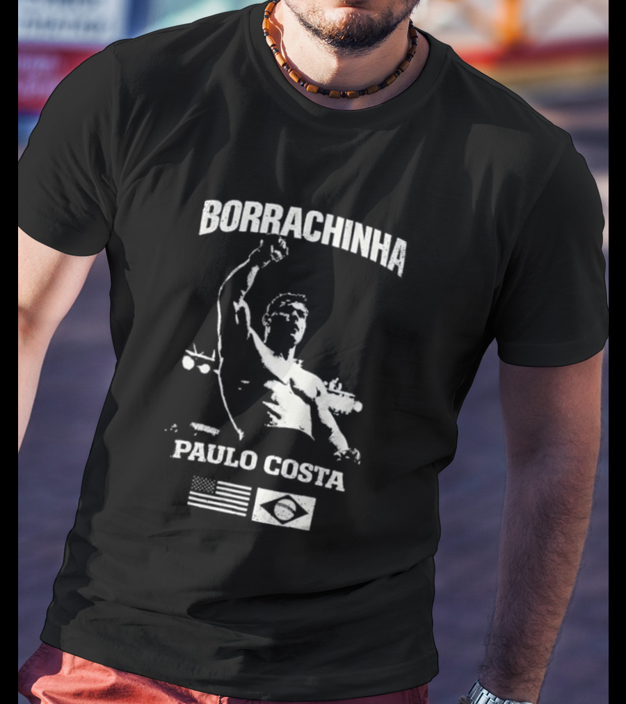 Borrachinha Paulo Costa Raised Arm MMA Fighter Brazil Flag T-Shirt