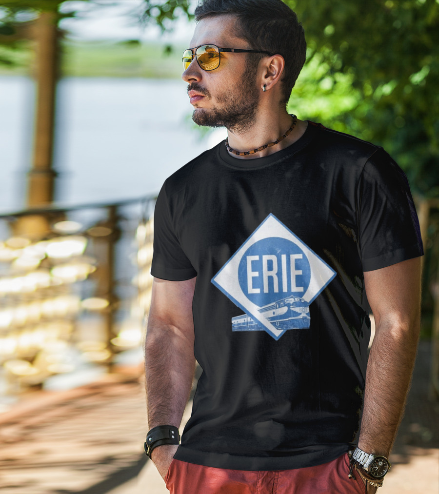 Erie Railway Train Vintage Blue T-Shirt