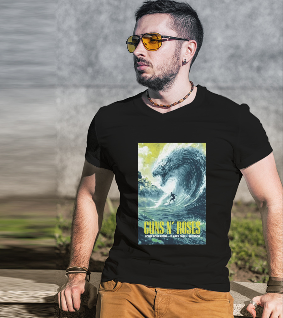 Guns N' Roses Concert April 15 2026 Fonte Nova Arena Salvador Surfer Wave T-Shirt