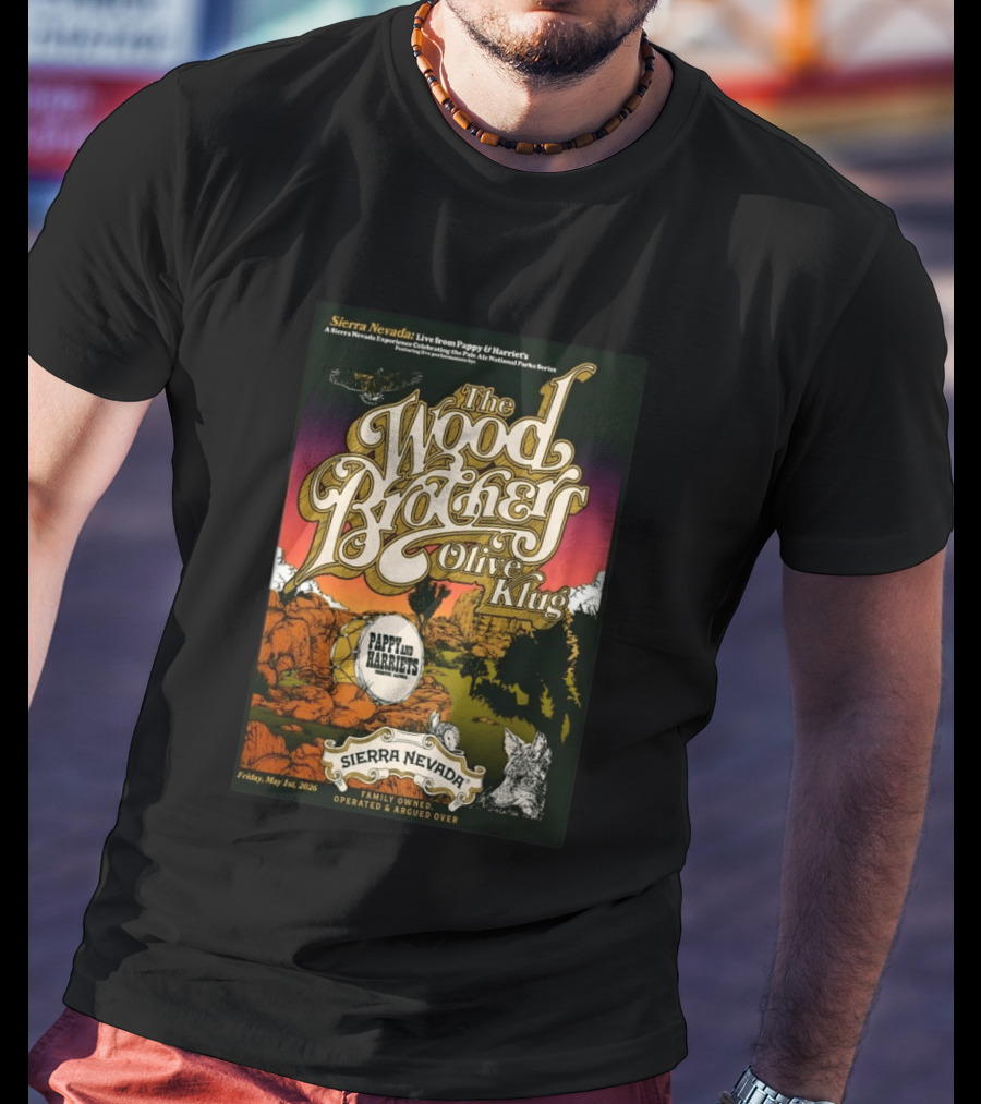 Sierra Nevada Presents The Wood Brothers Olive Klug Live May 1 2026 Pappy & Harriet's Pioneertown CA T-Shirt