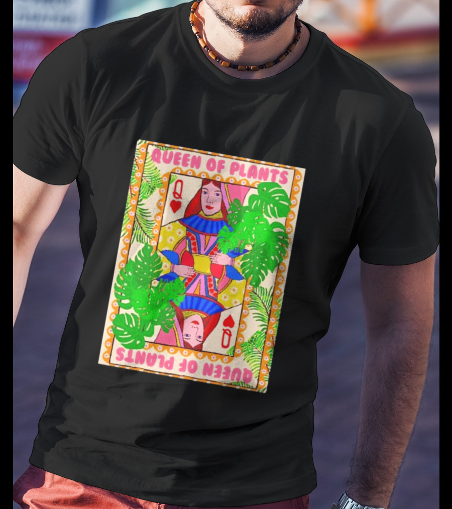 Queen Of Plants Playing Card Monstera Leaves Q Heart T-Shirt