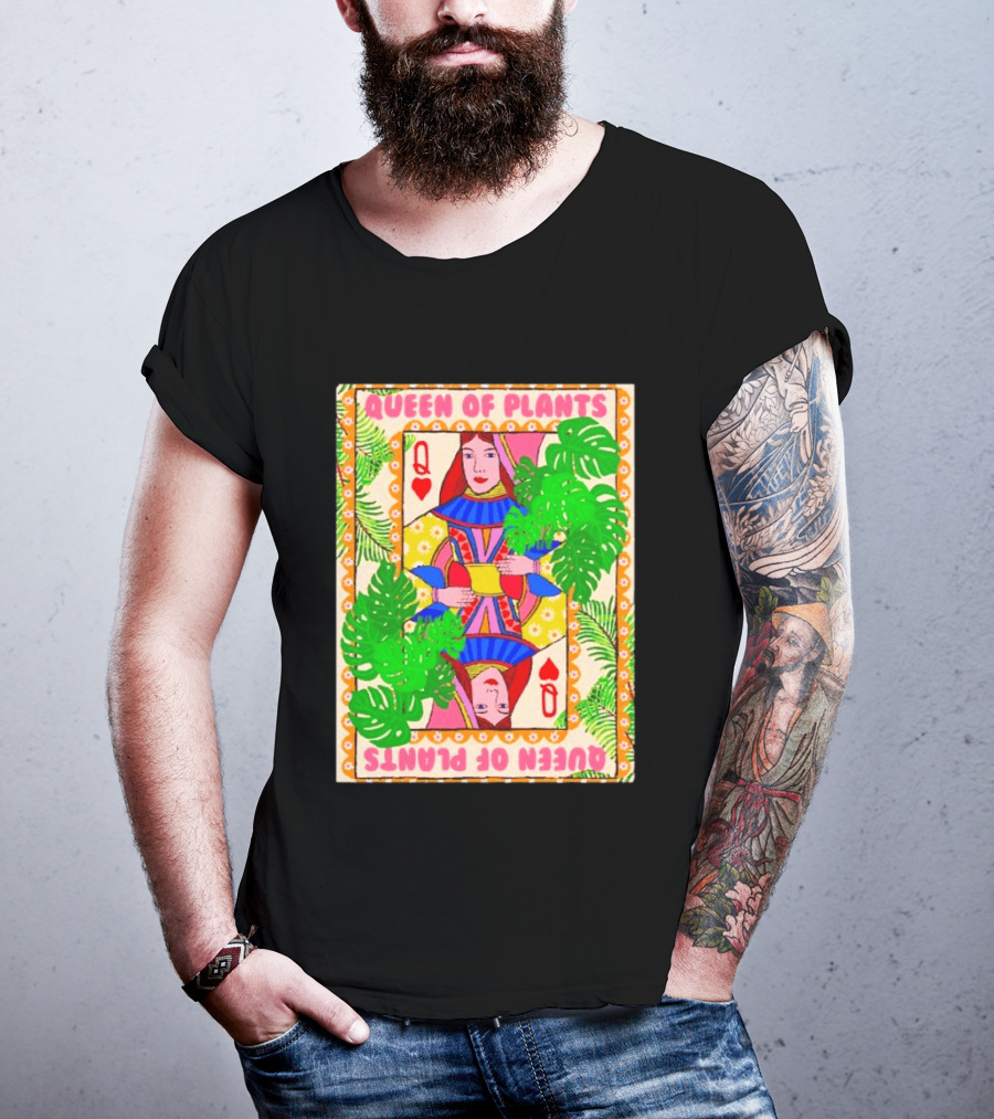 Queen Of Plants Playing Card Monstera Leaves Q Heart T-Shirt