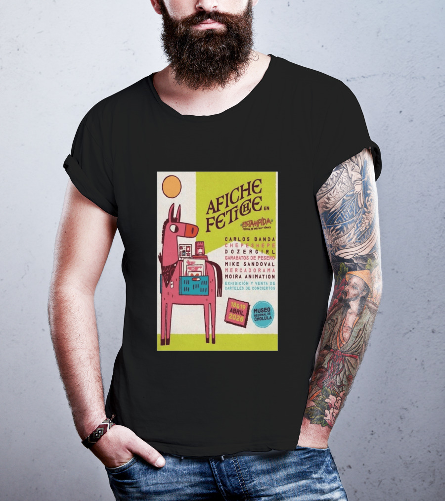Afiche Fetiche Estampida Festival Gráfica Cómics Cholula Abril 2026 Museo Regional Exhibición Carteles Conciertos T-Shirt