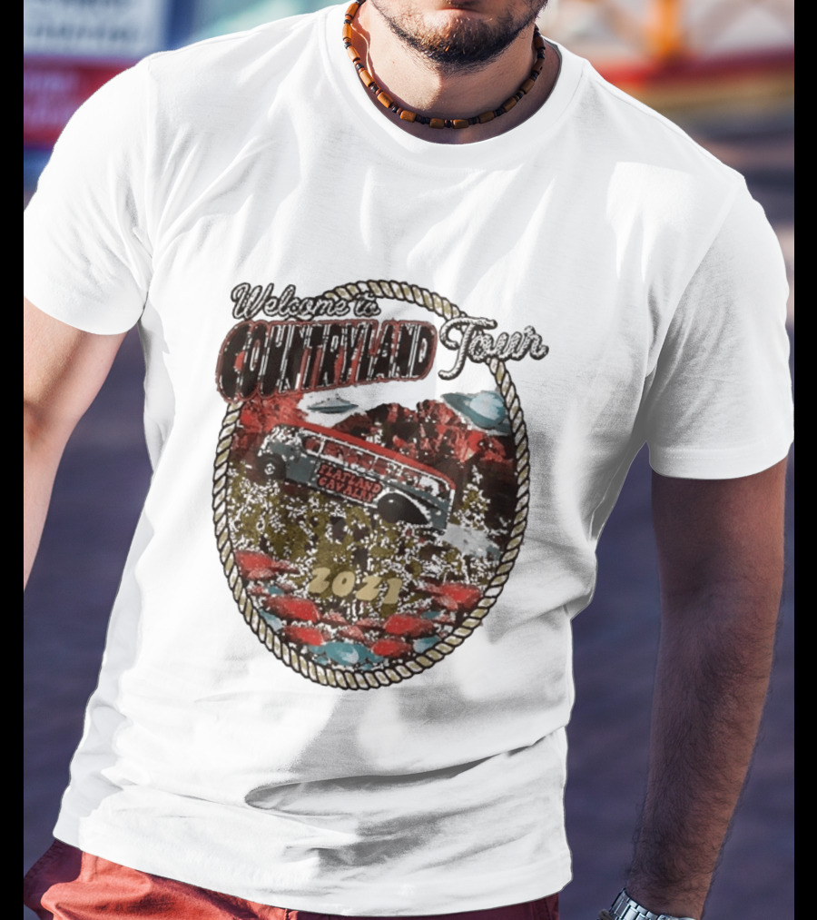 Welcome To Countryland Tour 2021 Flatland Cavalry Bus And Desert Scene T-Shirt