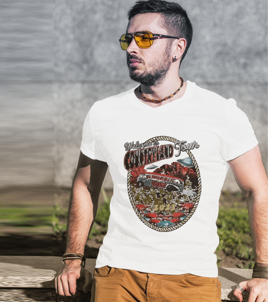 Welcome To Countryland Tour 2021 Flatland Cavalry Bus And Desert Scene T-Shirt