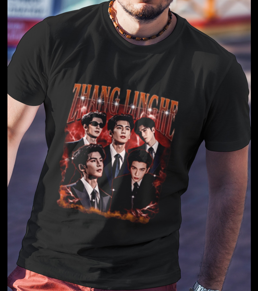 Zhang Linghe CDrama Actor Dramatic Red Lightning T-Shirt