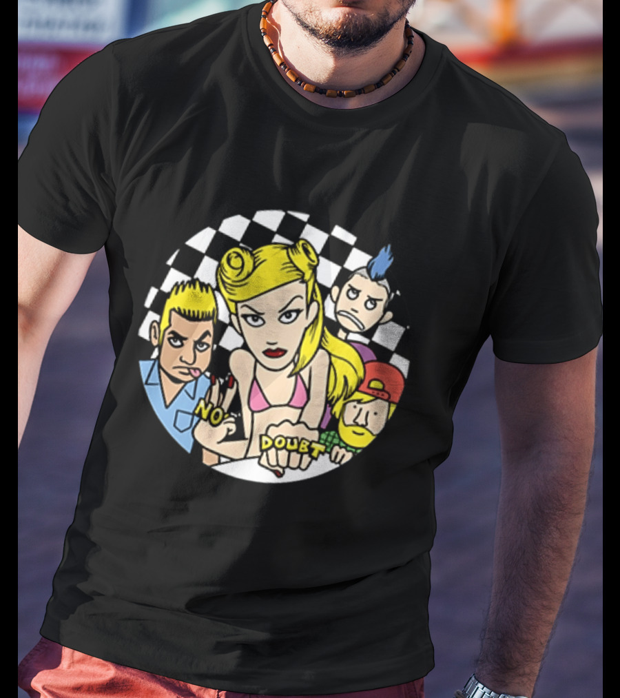 No Doubt Gwen Stefani Cartoon Band Checkered T-Shirt