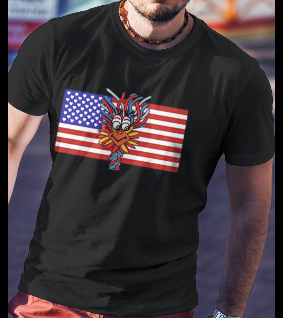 Patriotic Gooney Bird American Flag Hearts And Stripes T-Shirt
