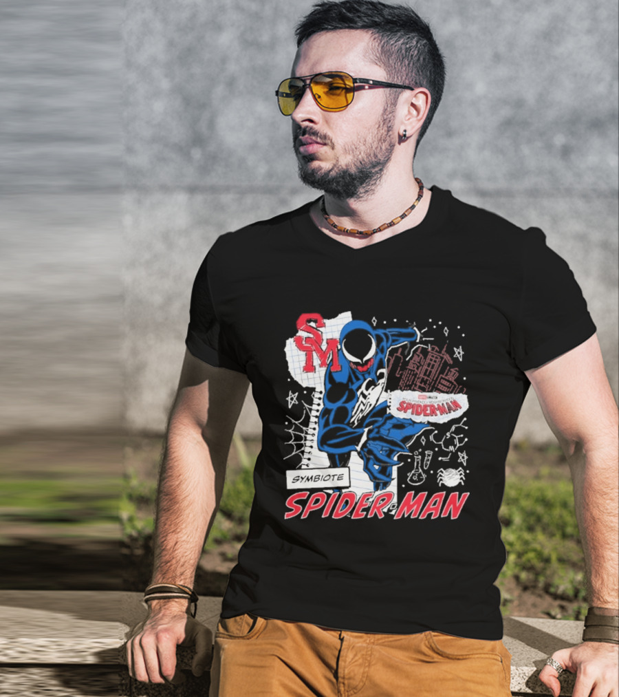 Marvel Symbiote Spider Man Sketch SM Spiderman In City Scene T-Shirt