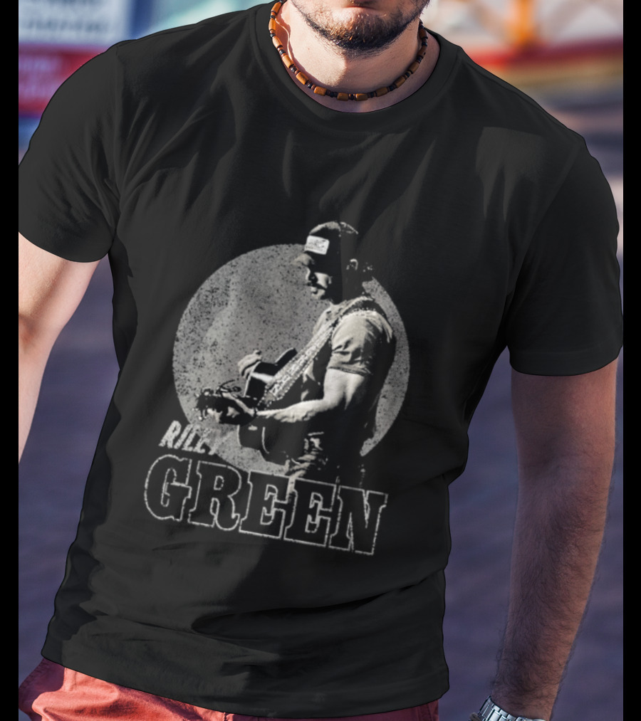 Riley Green Musician Strumming Guitar With Green T-Shirt
