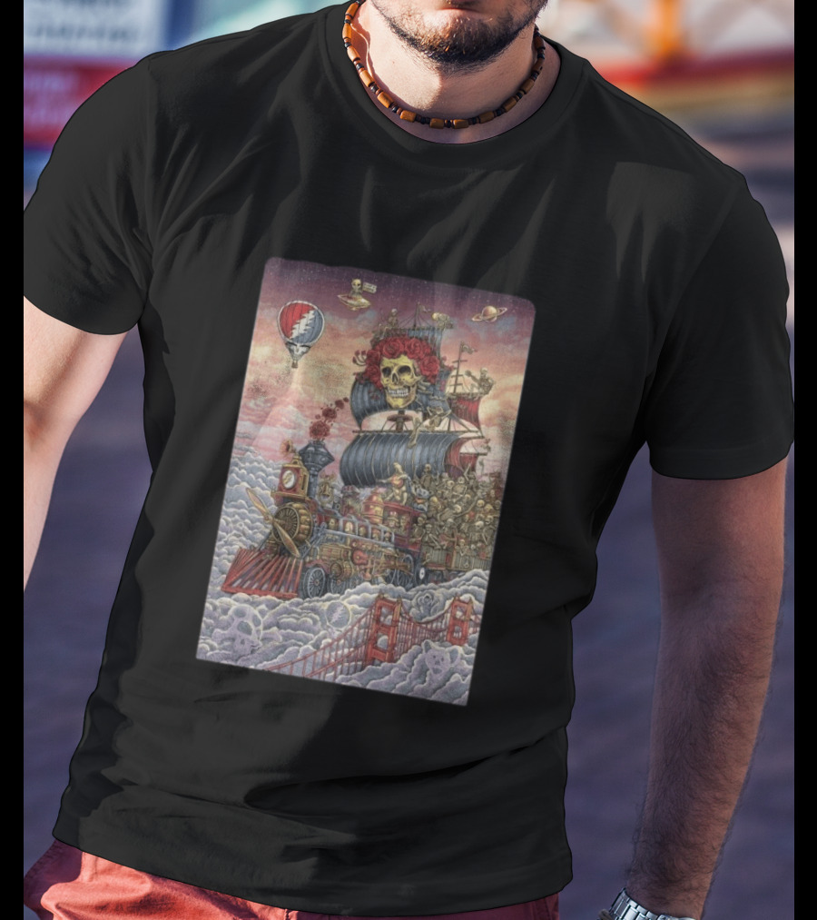 Dead And Company Emek Trip Of Fools Skull Train And Roses In Clouds T-Shirt