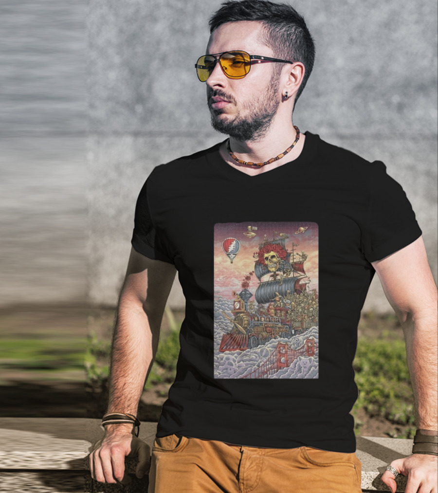 Dead And Company Emek Trip Of Fools Skull Train And Roses In Clouds T-Shirt