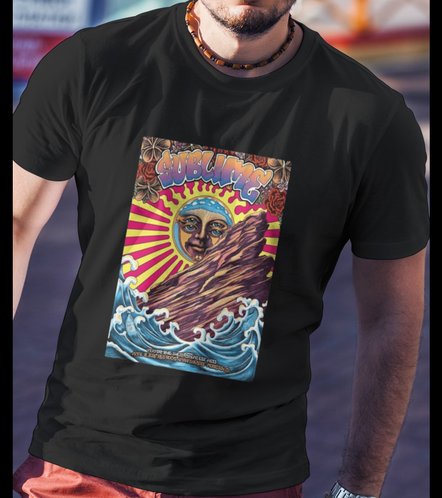 Sublime April 18 2026 Red Rocks Amphitheatre Morrison CO Performing Their Greatest Hits Sun Ocean Waves T-Shirt