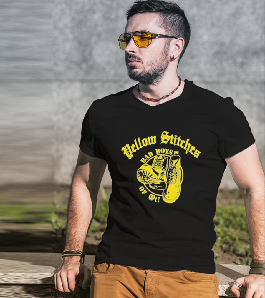 Yellow Stitches Bad Boys Of Oi Friends Family Forever Punk Boots T-Shirt
