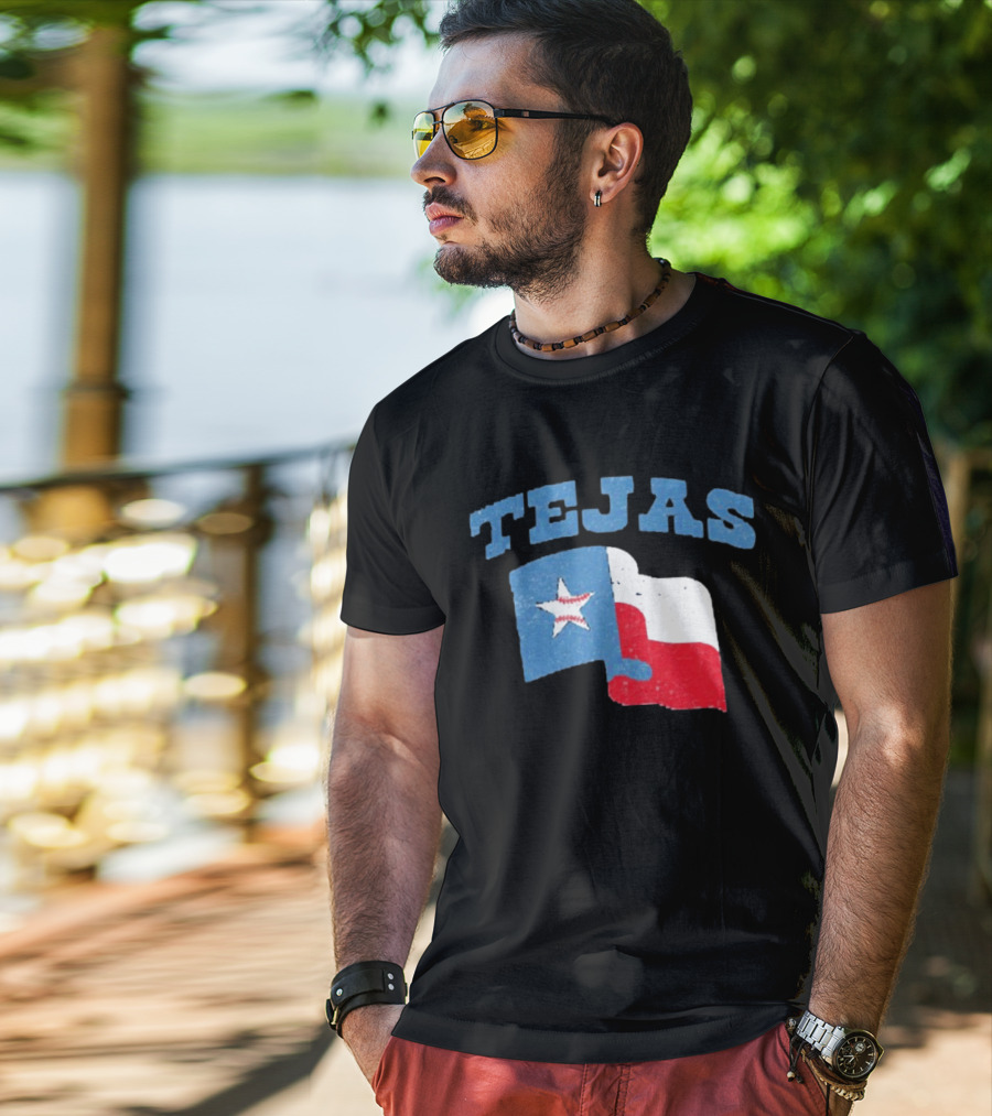 TEJAS Texas Flag With Baseball Star T-Shirt