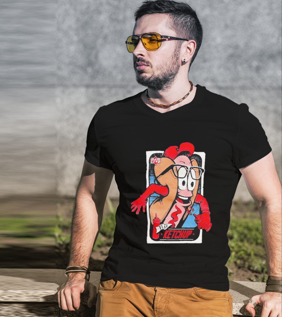 Cleveland Hot Dog Character Glasses Team Ketchup T-Shirt