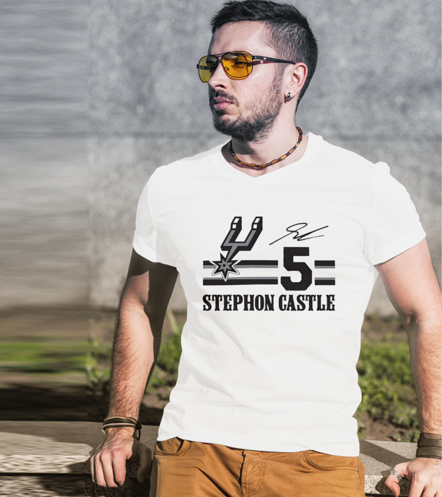 Stephon Castle San Antonio Spurs Number 5 NBA Team Signature T-Shirt