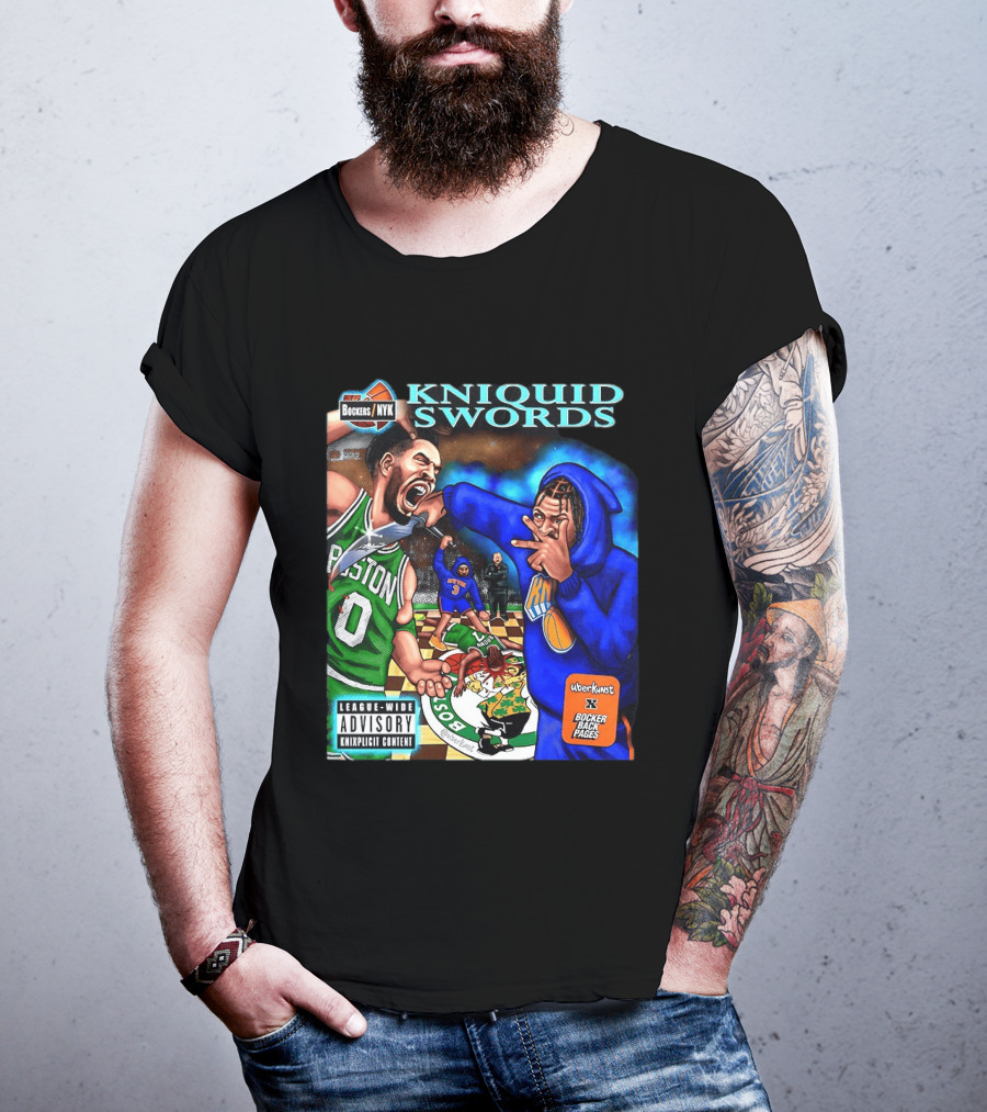 Kniquid Swords Bokers NYK Knixploitation Parental Advisory Uberkunst Bocker Back Pages T-Shirt