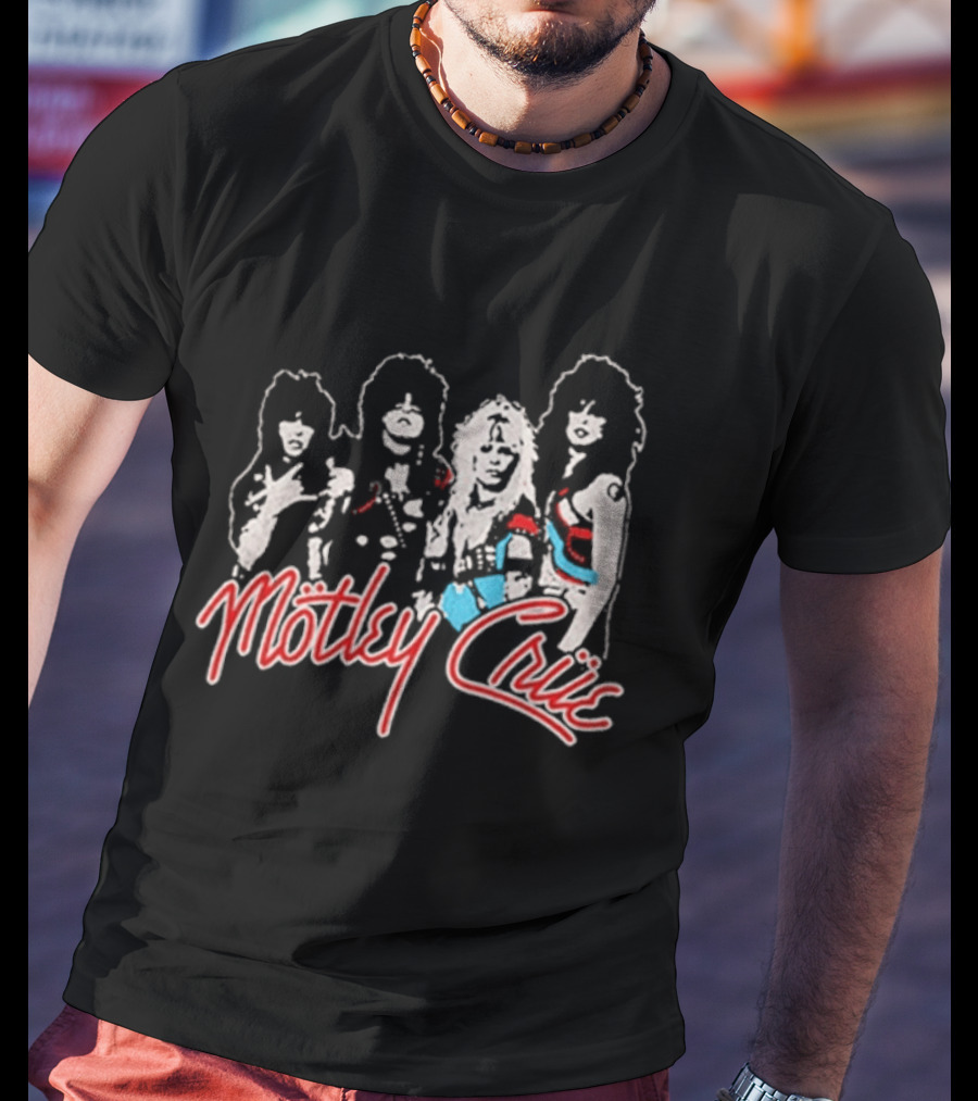 Motley Crue Band Members Sketch Red And Blue Outlines T-Shirt