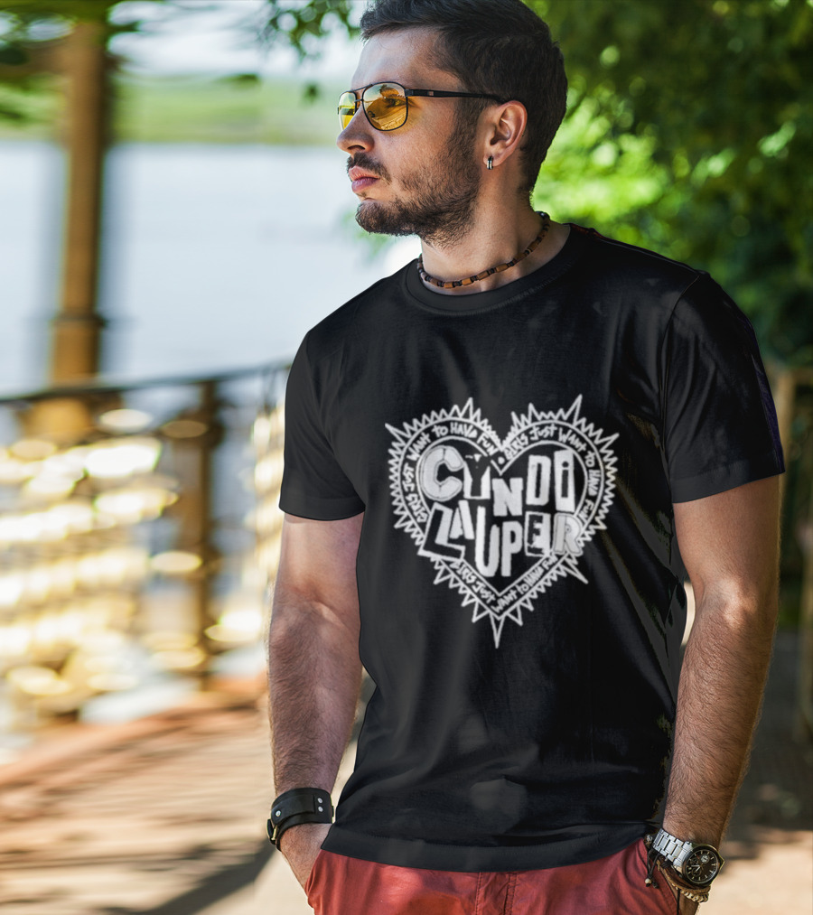 Cyndi Lauper Faded Black Punk Heart Spiked Lettering T-Shirt