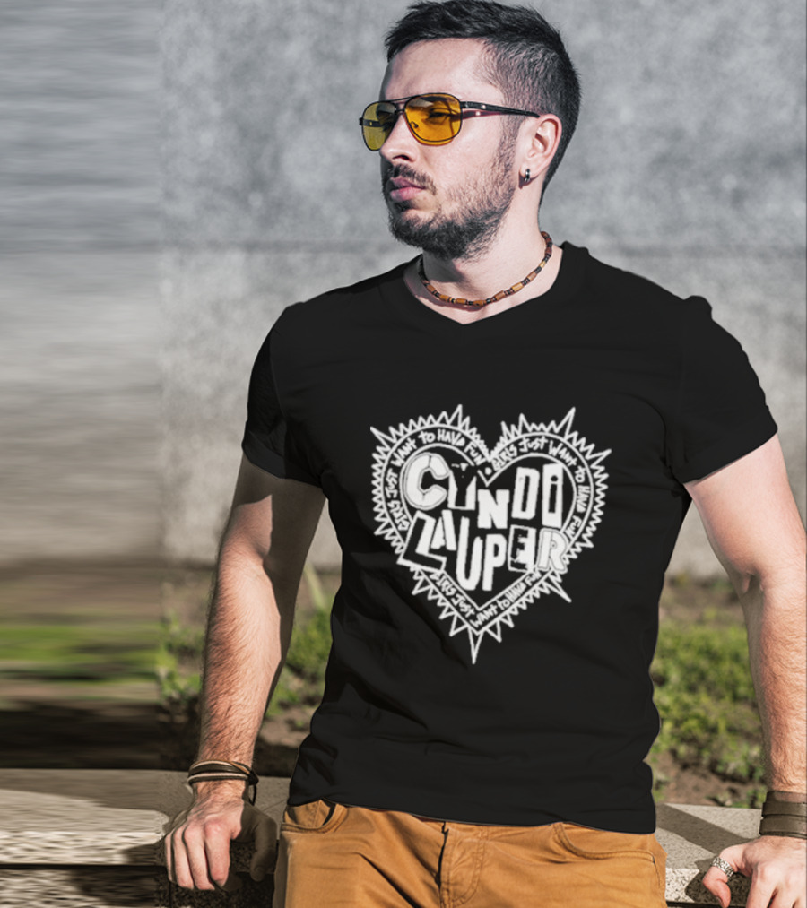 Cyndi Lauper Faded Black Punk Heart Spiked Lettering T-Shirt