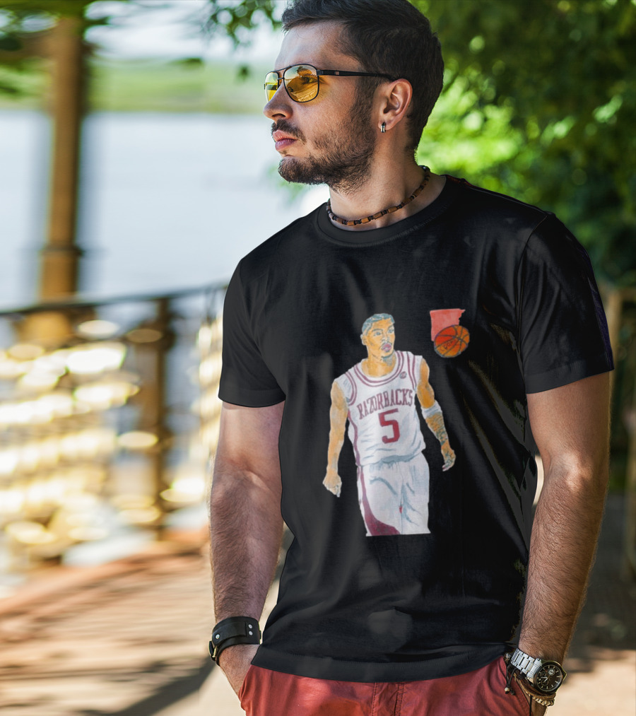 Arkansas Razorbacks Basketball Darius Acuff Jr. Caricature Player Number 5 T-Shirt
