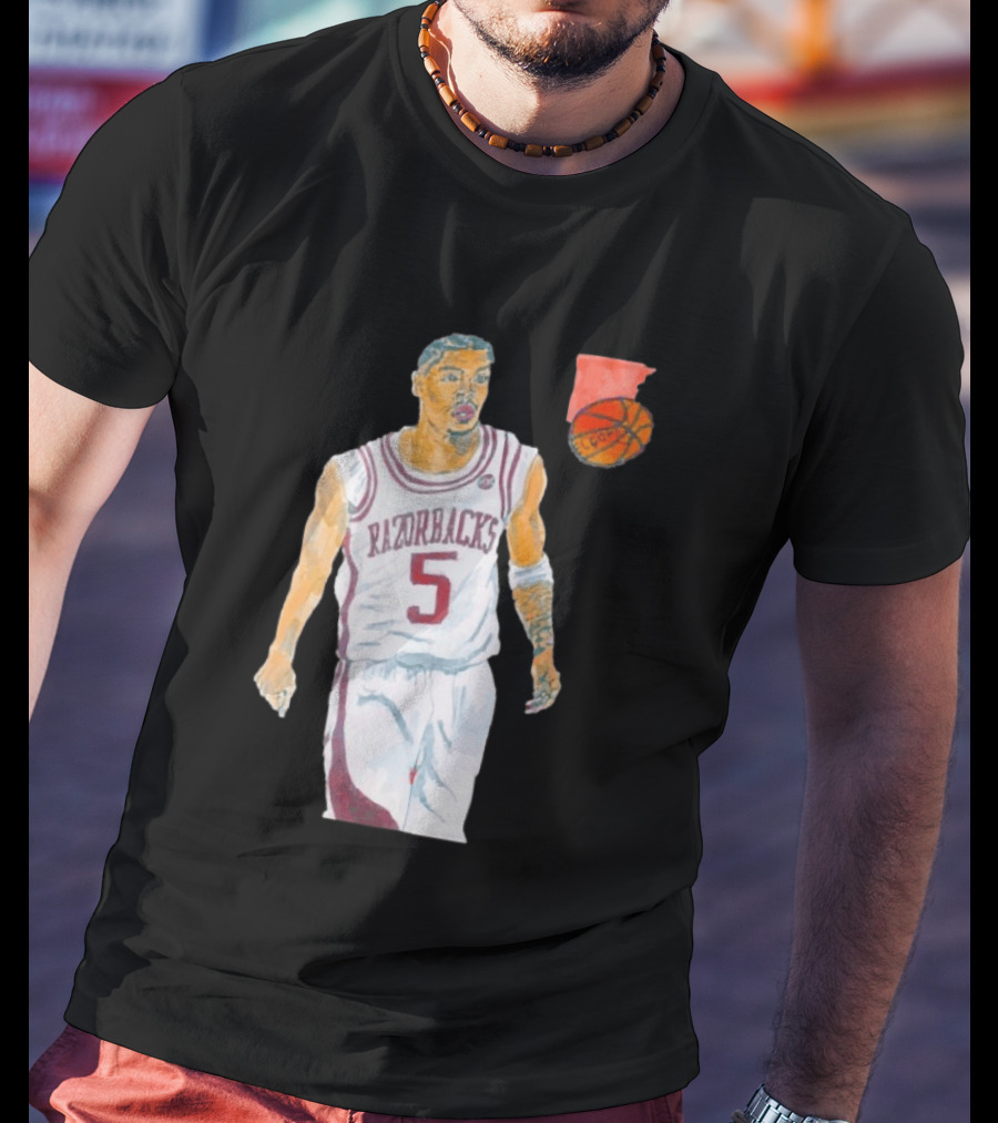 Arkansas Razorbacks Basketball Darius Acuff Jr. Caricature Player Number 5 T-Shirt
