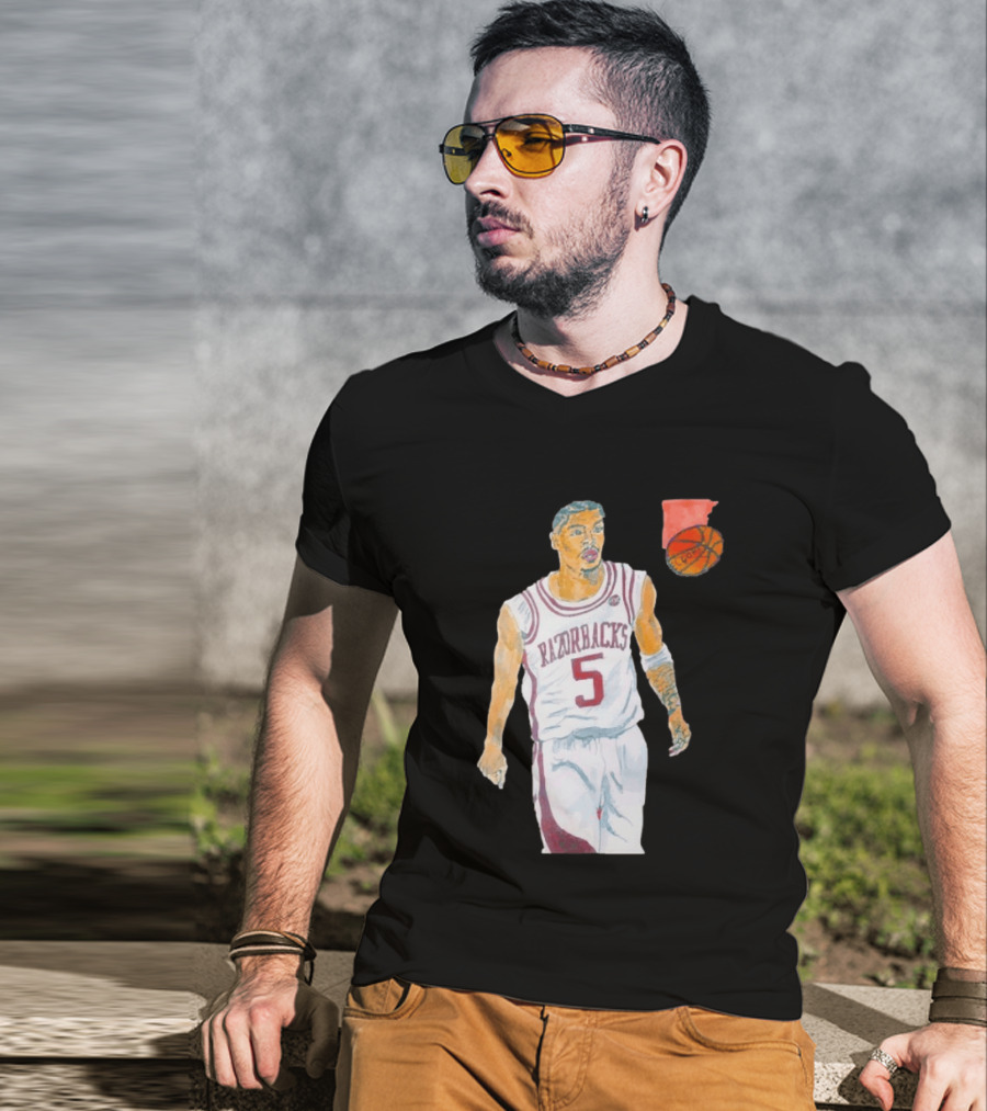 Arkansas Razorbacks Basketball Darius Acuff Jr. Caricature Player Number 5 T-Shirt