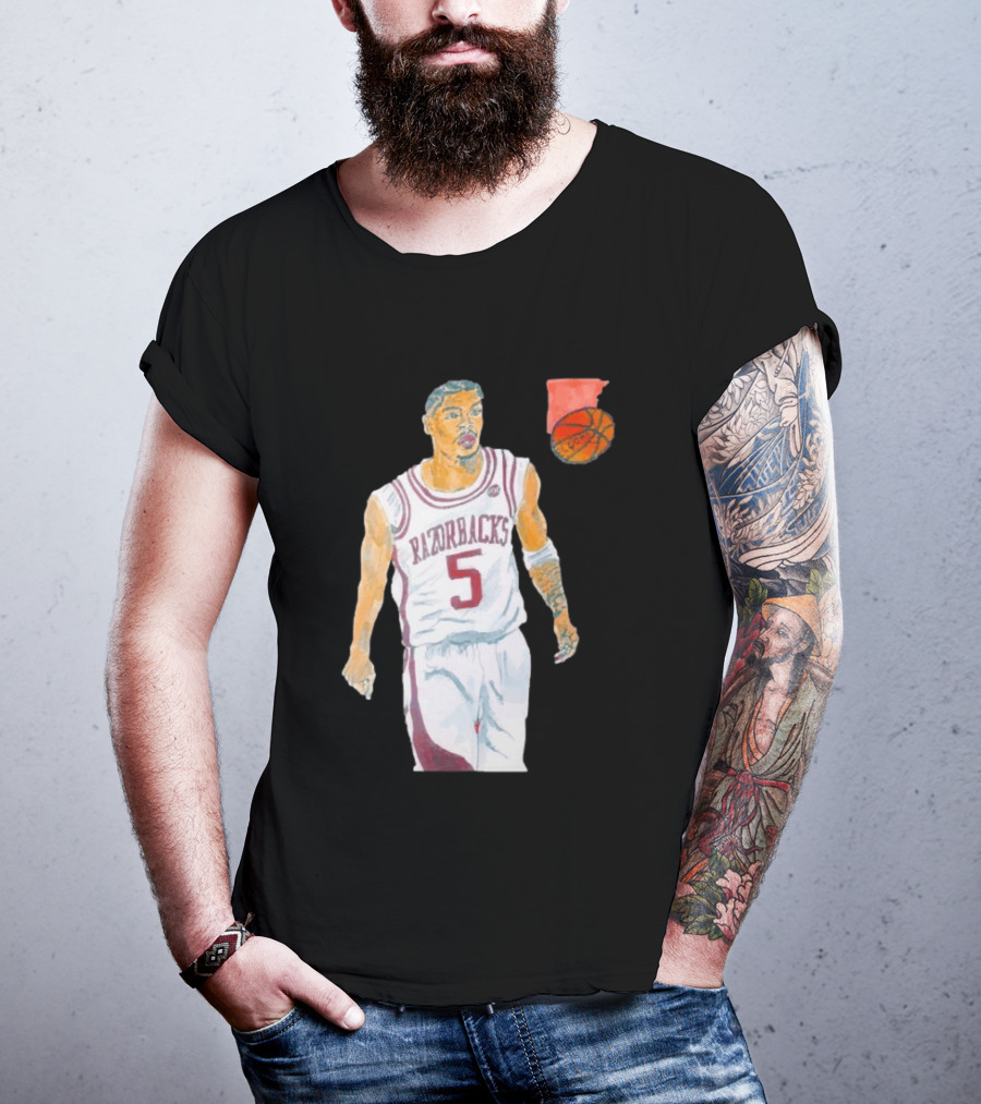Arkansas Razorbacks Basketball Darius Acuff Jr. Caricature Player Number 5 T-Shirt