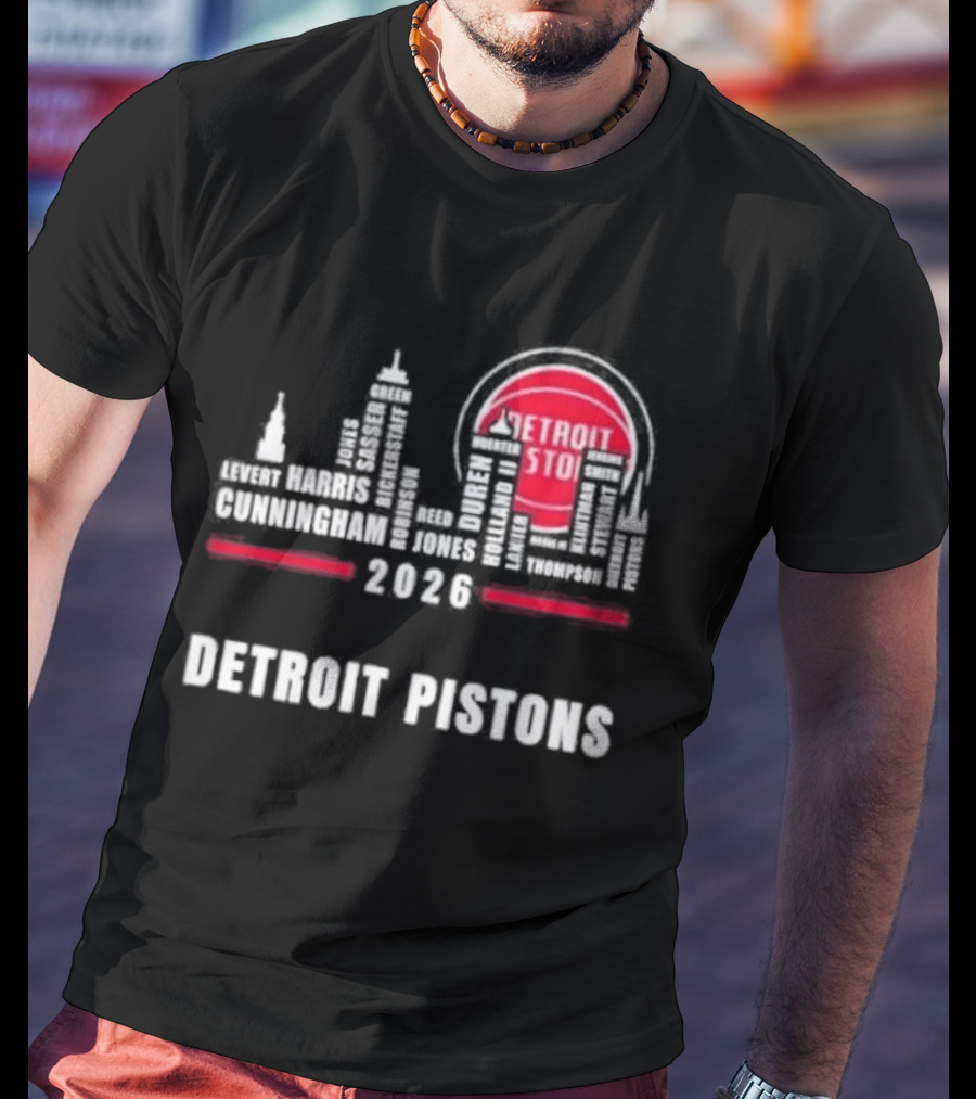 Detroit Pistons 2026 City Skyline Greatest Of All Time Players T-Shirt
