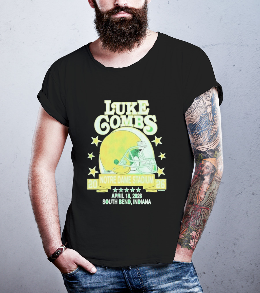 Luke Combs Notre Dame Stadium April 18 2026 South Bend Indiana Helmet Football Event T-Shirt