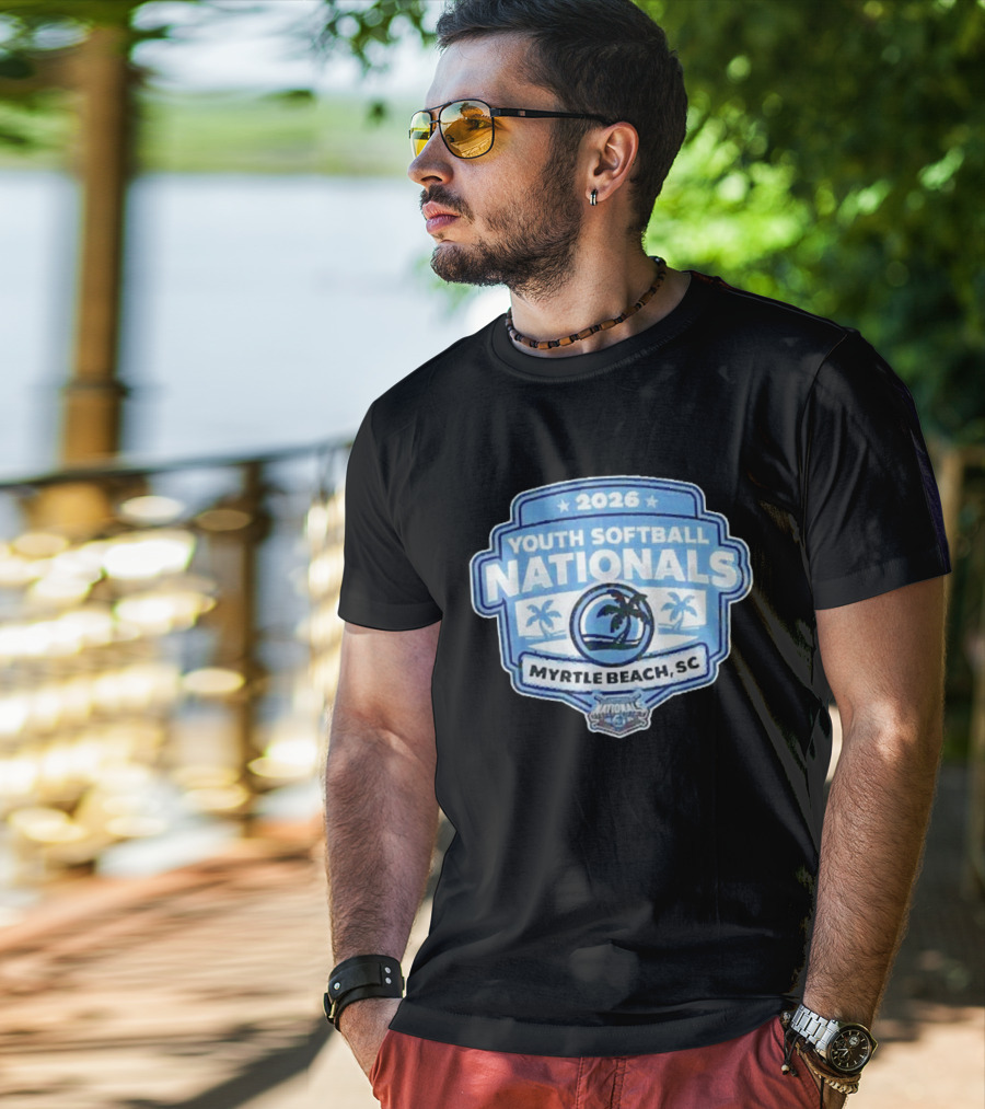 2026 Youth Softball Nationals Myrtle Beach SC With Palm Trees And Beach Scene T-Shirt