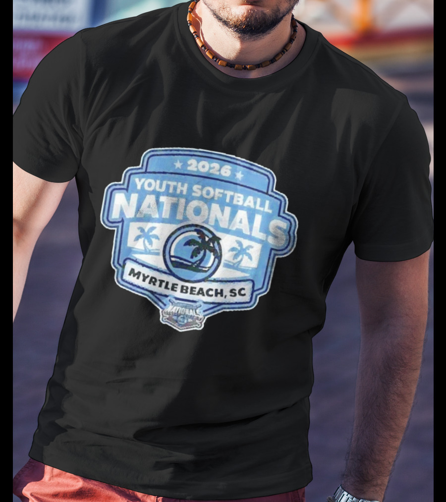 2026 Youth Softball Nationals Myrtle Beach SC With Palm Trees And Beach Scene T-Shirt