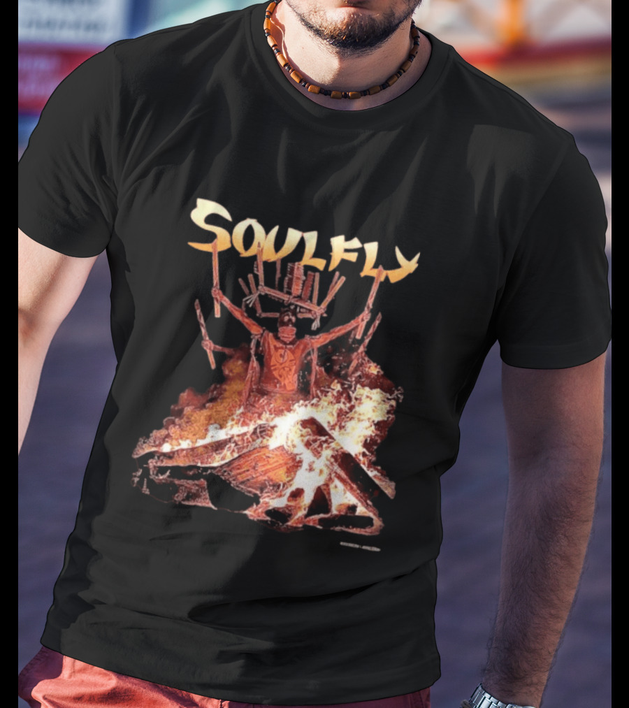 Soulfly Chama Tribal Warrior With Flaming Bonfire T-Shirt
