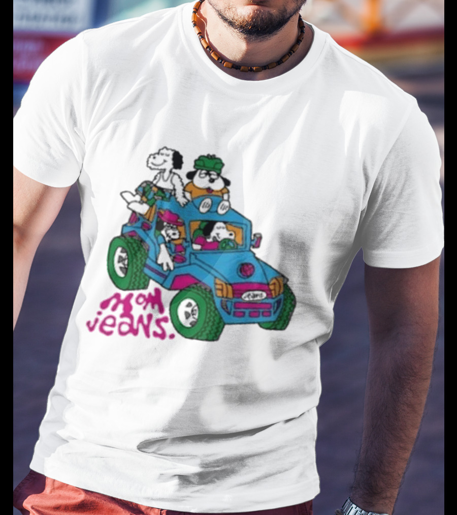 Mom Jeans Gorillaz Cartoon Characters Off Road Jeep Mock T-Shirt